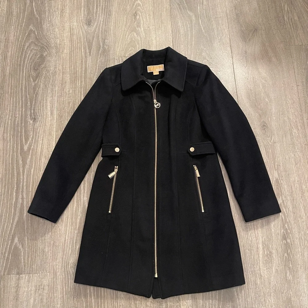Michael Kors Dark Navy Trench Coat with Gold Zipper - Picture 10 of 10